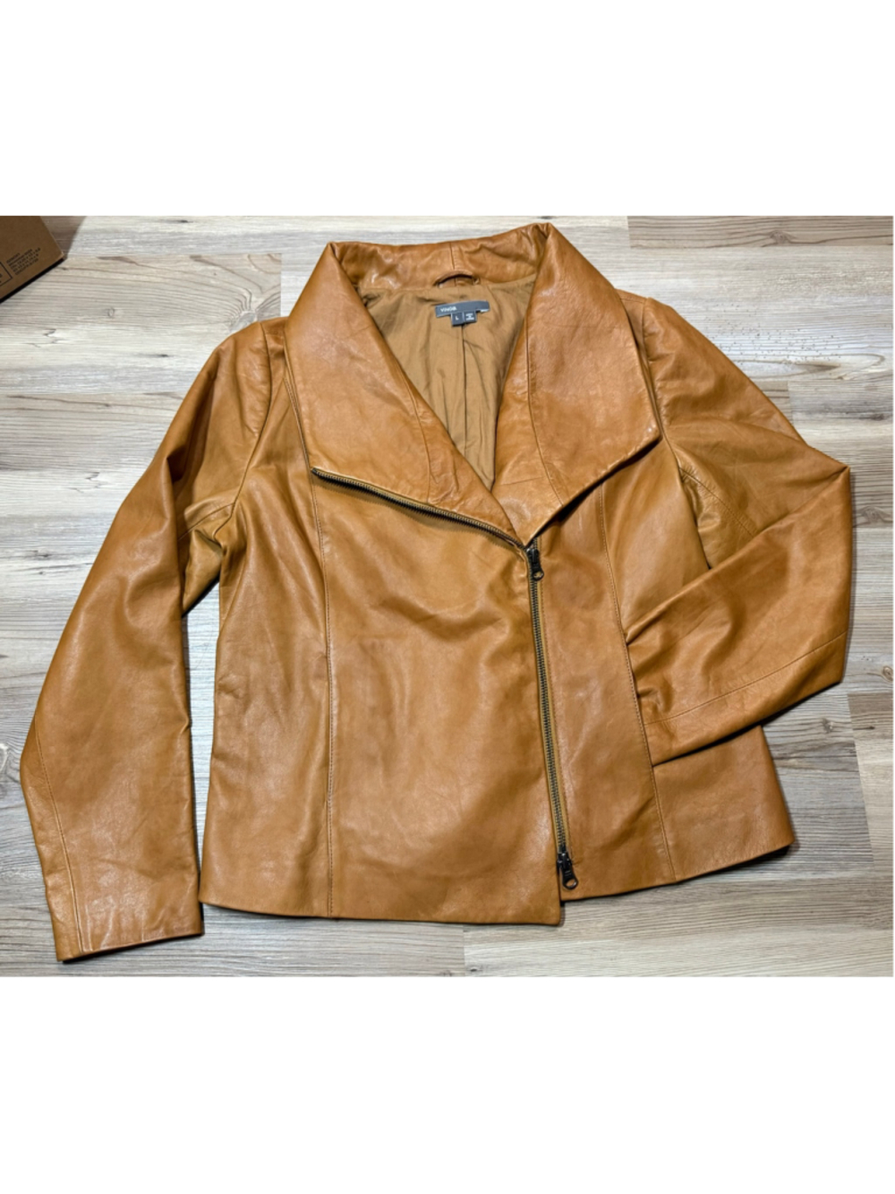 Women's Vince Scuba Brown Leather Asymmetrical Zip Jacket L